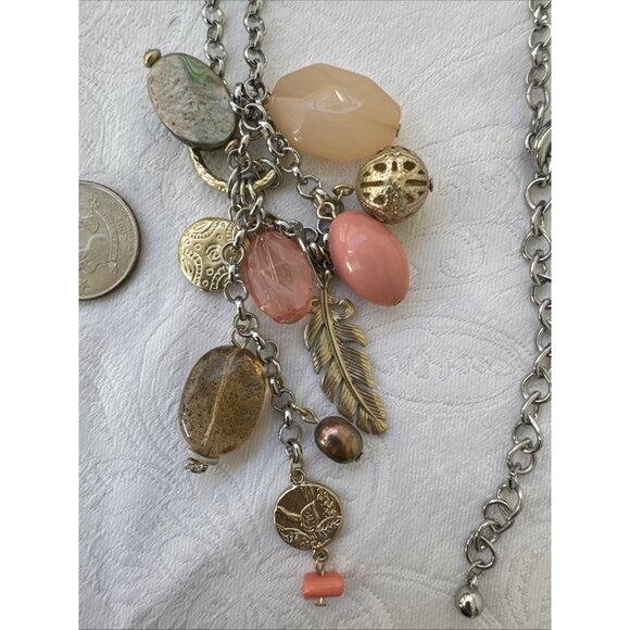 Chicos Peach Silver Gold Tone Long Rope Link Chain Statement Necklace NEW - Picture 6 of 12